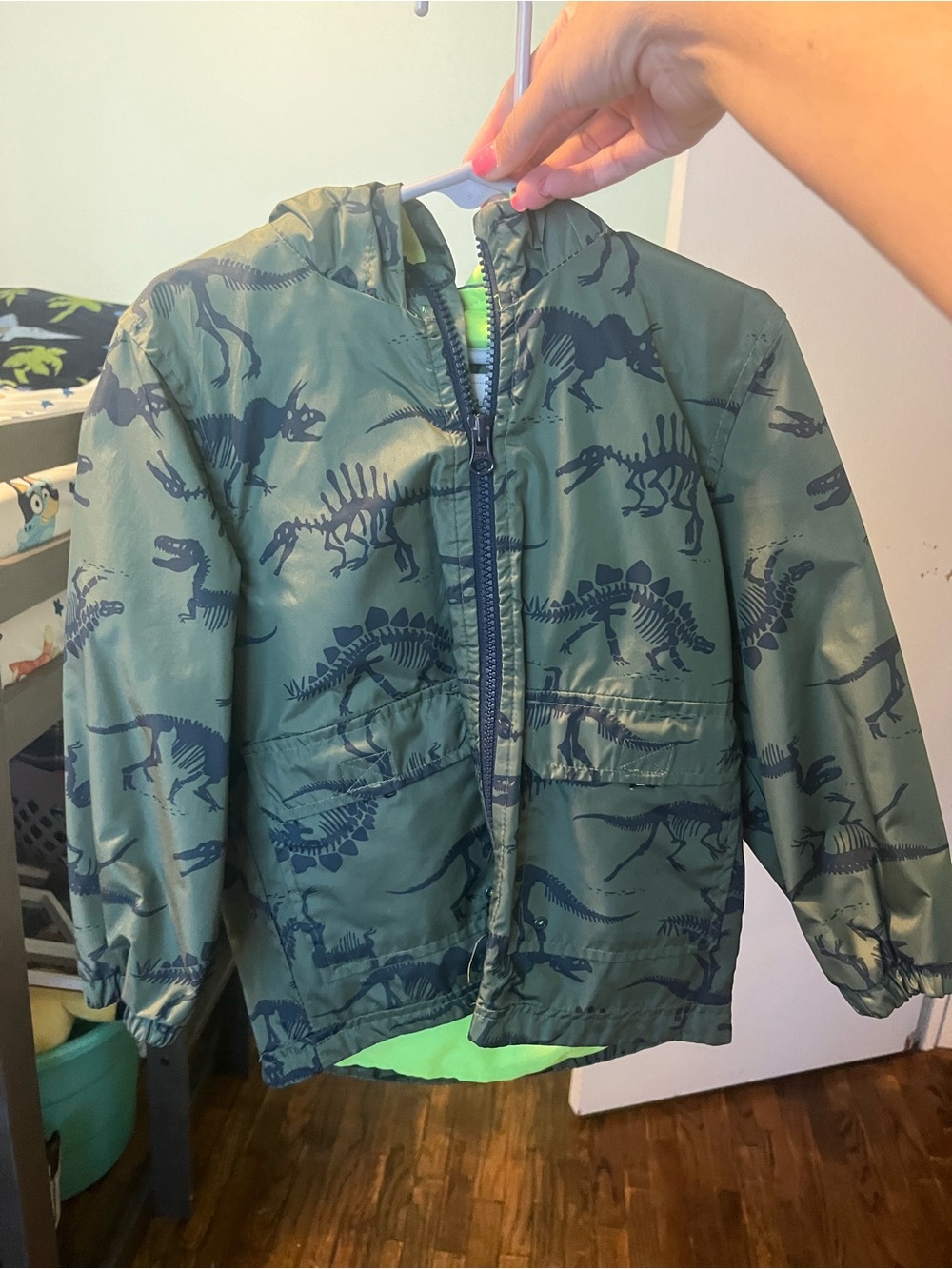 Carter's Olive Green Dinosaur Skeleton Hooded Rain Jacket